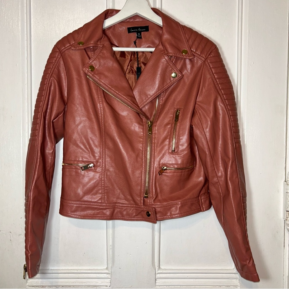 Love Tree Mauve Vegan Faux Leather Quilted Zip Moto Bomber Jacket